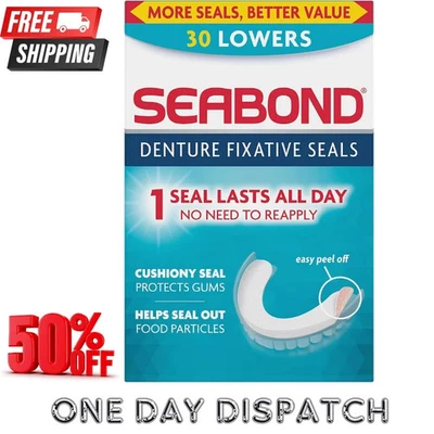 BRANDED Seabond Denture Fixative Seals, Soft Adhesive Cushion,Protect Gums, 30 Lowers UK