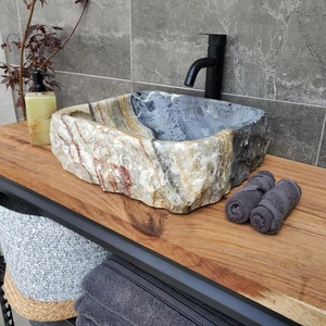 Grün, grau und braun Onyx Stein Gefäß Badezimmer Waschbecken, 14,5 x 14 Zoll, quadratisch - Bild 1 von 24