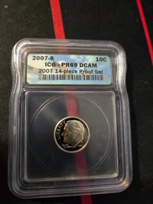 2007 S 10C Silver Roosevelt Dime PCGS PR69DCAM - Image 1 of 2