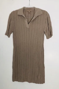 Vestido Suéter H&M Punto Acanalado Talla XS Beige Manga Corta Cuello en V Gran Tamaño - Imagen 1 de 7