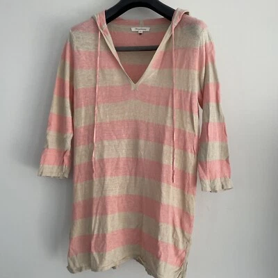 Tommy Bahama Women’s 100% Linen Lightweight Hoodie Top Pink/Cream Striped Medium Foto 1 de 4