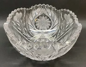 Clear Hand Made Cut Glass Pattern Bowl 8" Dinnerware Thick Heavy Cut Glass Bowl - Picture 1 of 8