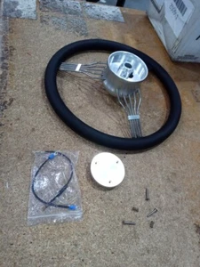 15" Chrome Full Wrap Black Steering Wheel w/Built-in Adapter & Horn Button - Picture 1 of 8