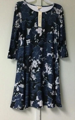 Yelete женщин размер маленькое платье Shift 3/4 рукав темно-синий Crewneck карманы новый - Изображение 1 из 4