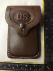 Single Stack 45ACP 1911 Brown Leather Dual Mag Flap Pouch Stamped US - USA Made!