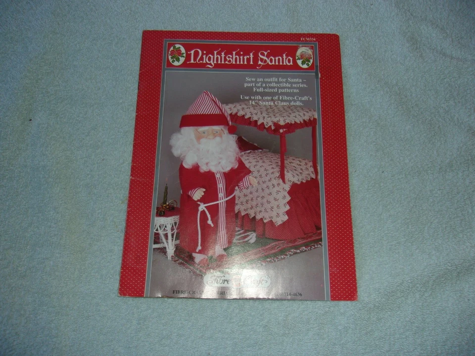 NIGHTSHIRT SANTA  ~ fits 14" Santa doll, Fibre-Craft sewing pattern booklet - Image 1 of 4