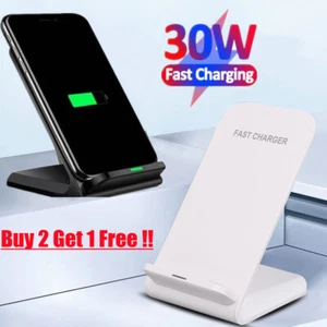UK 30W Fast Wireless Charger Stand Dock For Apple iPhone Samsung Android Phone - Picture 1 of 14