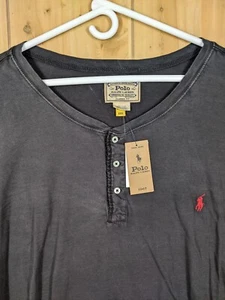 Polo Ralph Lauren Slub Jersey Henley Shirt Men’s 4XB Black Long Sleeve Red Pony - Picture 1 of 9