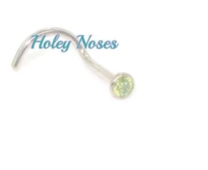 18ct White Gold Natural ice Green Diamond 0.03ct Nose Stud Ring Bone Pin - Picture 1 of 11