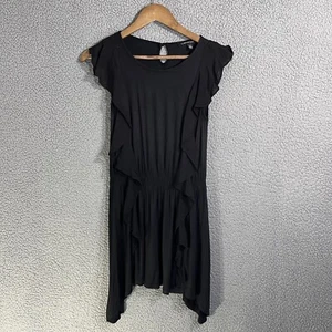 Logix Womens Dress Small Black Ruffled Sundress Shirred Waist Asymmetric Rayon - Picture 1 of 17