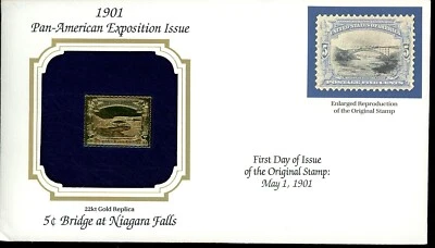 22k Gold Replica FDC 1901 Pan American Expo Issue 5c Bridge at Niagra Falls - Image 1 of 2
