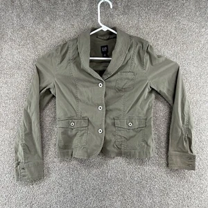 Gap Women's Jacket Size 10 Green Cropped Long Sleeve Collared Button - Picture 1 of 11