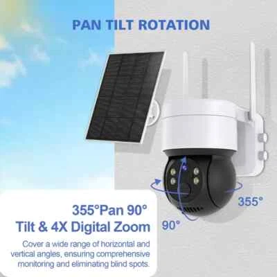 360° Security Camera PTZ WiFi IP Solar Powered Energy CCTV Home Outdoor Wireless - Image 1 of 4