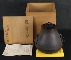 Japón té Chagama ceremonia del té hervidor cera perdida artesanía 1980 Takahashi Keiten - Imagen 1 de 15