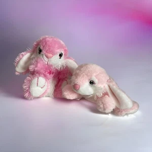 Lot Of 2 Dan Dee Plush Fuzzy Pink & White Lop Ear Easter Bunnies Stuffed Animals - Picture 1 of 8