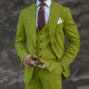 New Men's Collar Suit Banquet Party Wedding Coat Pants Vest Suits Groom's 3pcs - Picture 1 of 24