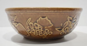 Vintage USA Brown Stoneware Fruit Motif Decor Bowl Grapes Strawberries Cherries - Picture 1 of 13