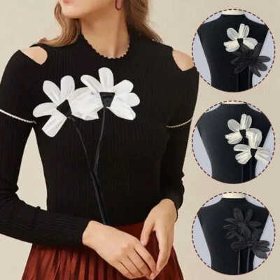 2Pcs Flower Ribbon Clothing Patch Cloth Fabric Collar Pin Accessories Jewelry ↔ - Image 1 of 4