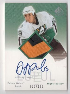 2003-04 SP AUTHENTIC FUTURE WATCH AUTO PATCH /100 Joffrey Lupul /100 Anaheim