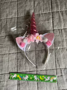 Girls Unicorn Horn headband and slapband set party both brand new pink - Picture 1 of 5