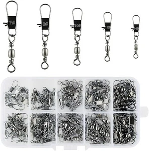 125x Fish Fishing Barrel Swivel with Interlock Snaps High Strength Safety Tackle - Picture 1 of 7