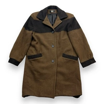 Vintage 80s 90s Woolrich USA Made Brown Black Stripe Trench Coat Small Wool - Image 1 of 4