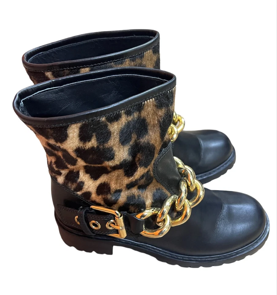 Giuseppe Zanotti Negro Motociclista Botines Pelo de Poni Cuero Botines Talla EE. UU. 5.5 Foto 1 de 4