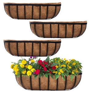 4 Pack 24” Railing Planter Horse Trough Planter with Coco Fiber Liner Window Box - Picture 1 of 11