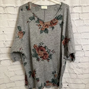 Bobbie Brooks Women’s 3X Short Dolman Sleeve Knit Floral Gray Multicolor Top - Picture 1 of 10