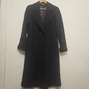 Vintage Black USA Wool Trench Coat Double Breasted Women's - Picture 1 of 18