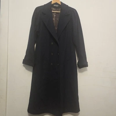 Vintage Black USA Wool Trench Coat Double Breasted Women's - Image 1 of 4