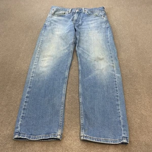 Levis 505 Jeans Mens 34x30 Blue Denim Straight Leg Light Wash Distressed - Picture 1 of 11