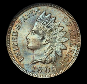 1905 1C Indian Head Cent Penny NGC MS64 BN Colorful Toning Green Blue Toned - Picture 1 of 9