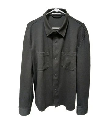 Zara Black Twill Shirt  Snap Button Pockets Polyester Blend Stretch Mens Size XL - Image 1 of 4