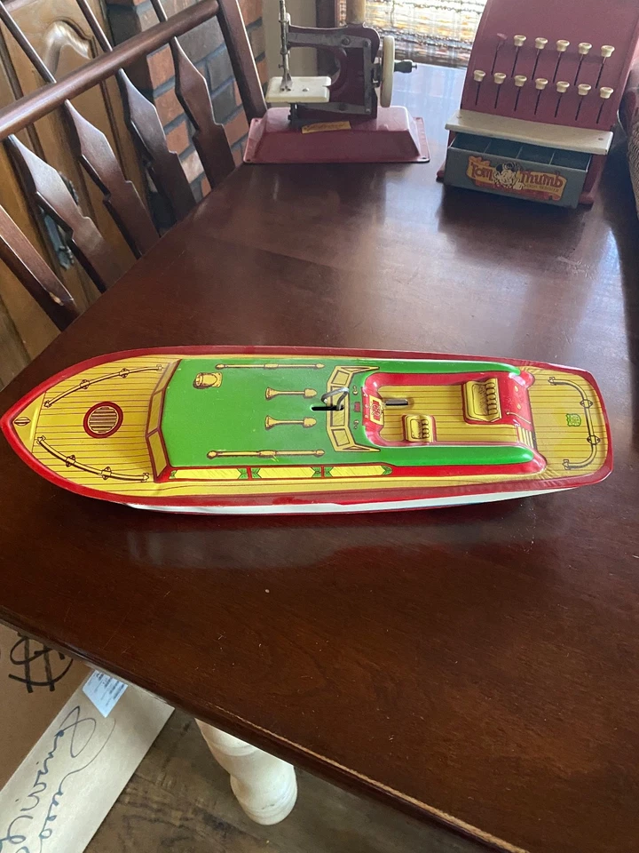 Barco de juguete de hojalata J Chein EE. UU. Litografía de colección barco yate Foto 1 de 1