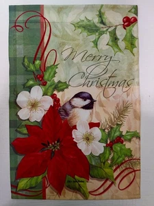11.75x17.5 Merry Christmas Poinsettia Bird Holiday Seasonal Garden - Picture 1 of 2