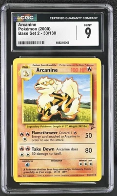 CGC 9 MINT Arcanine 2000 Base Set 2 33/130 Pokemon Card - Image 1 of 2
