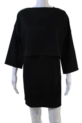 Worth New York Women Black Shift Tank Dress 3/4 Sleeve Zip Size 10 - Image 1 of 4