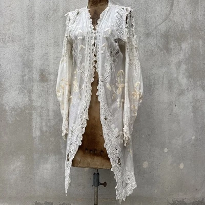 Antique Edwardian Hand Embroidered Wedding Coat Floral Lace Dress Jacket Vintage - Image 1 of 4