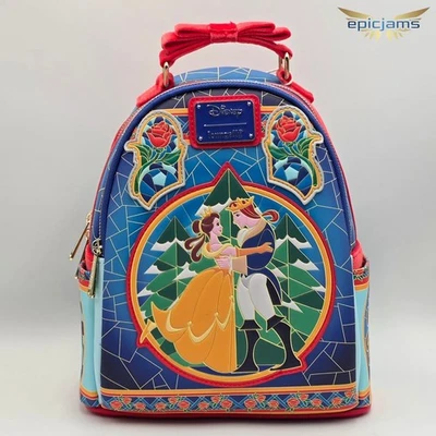 Mini Mochila Loungefly Disney La Bella y la Bestia Vidrieras Belle Roses Foto 1 de 4