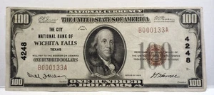 1929 T-1 $100 National Note "The City National Bank of Wichita Falls, Texas VF - Picture 1 of 2
