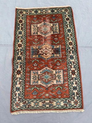 Caucasian Antique Kazak Rug, Hand-Knotted, Red and Blue Geometric Soft Wool Rug - Image 1 of 4