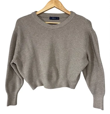 ZARA Womens Beige Sweater Size S Rib Knit Crop Minimalist Neutral - Image 1 of 4
