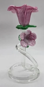 Art Glass Hand Blown Flower Twisted Stem's Standing Decorative Candle Holder - Picture 1 of 8