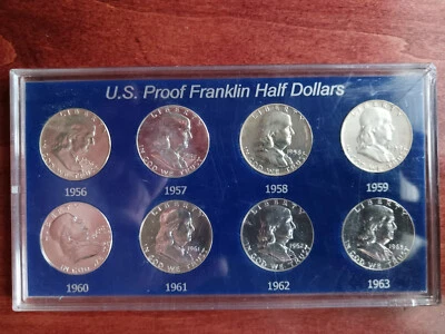 U.S. Proof Franklin Half Dollar Display from 1956 - 1963 in Plastic Case - Image 1 of 4