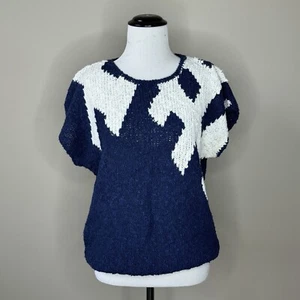 Vintage Maurada Size Medium Top Sweater Navy Blue White Knit Cap Short Sleeve - Picture 1 of 5