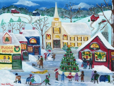 ChRiStMaS TrEEs SaNtA ChUrCh SnOwMaN ShOppInG  FoLk ArT ArTiSt OrIgInAl PrInT  - Image 1 of 3