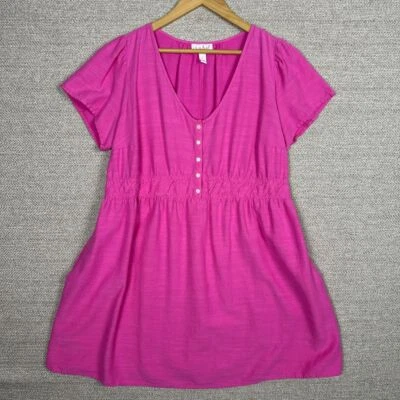 Isabel Sz L Hot Pink Cotton Dress Fit Flare Mini Dress Tunic Top Cottage Fairy - Image 1 of 4