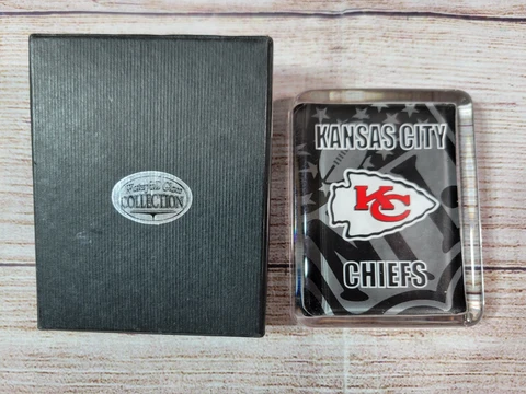 Waterfall Glass Collection Kansas City Chiefs Football Paper Weight  EUC Cover