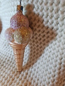West Germany Blown Glass Ice Cream Cone Christmas Ornament 6” lot 48b1 - Picture 1 of 4